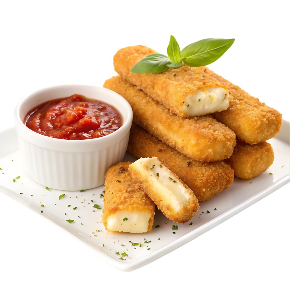 Delicious crispy cheese sticks with marinara sauce. png