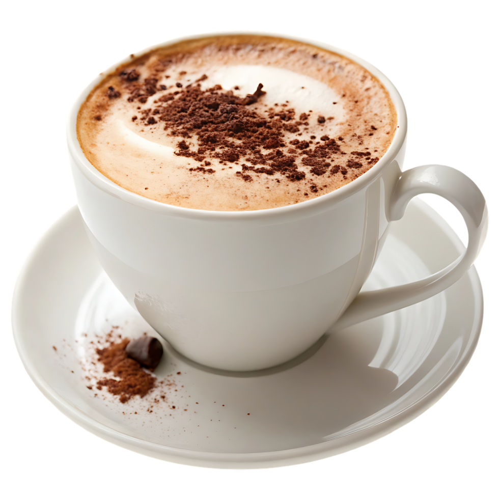 A cup of cappuccino with cocoa powder. png