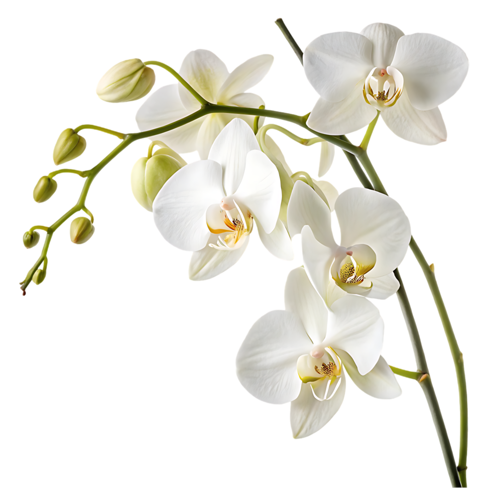 Elegant white orchid branch isolated on black background png