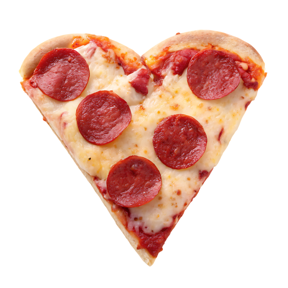 Heart shaped pepperoni pizza slice png