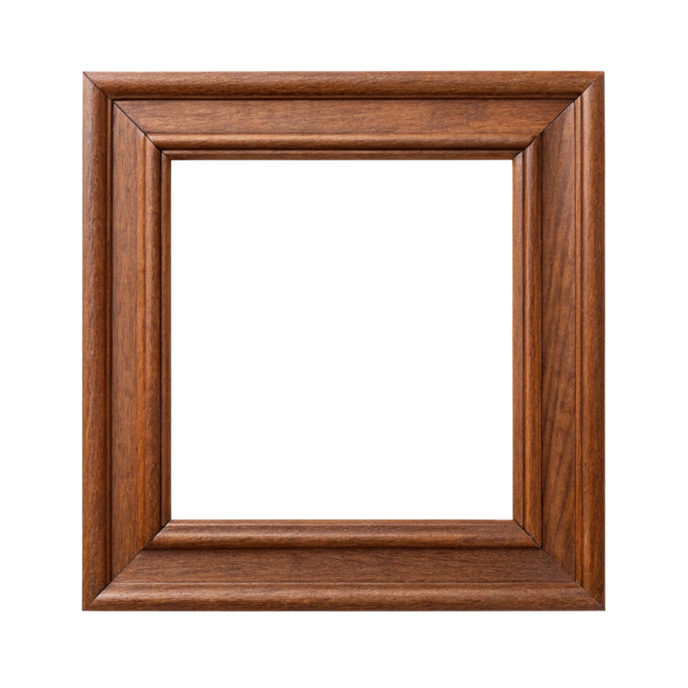 Empty wooden picture frame isolated on white png