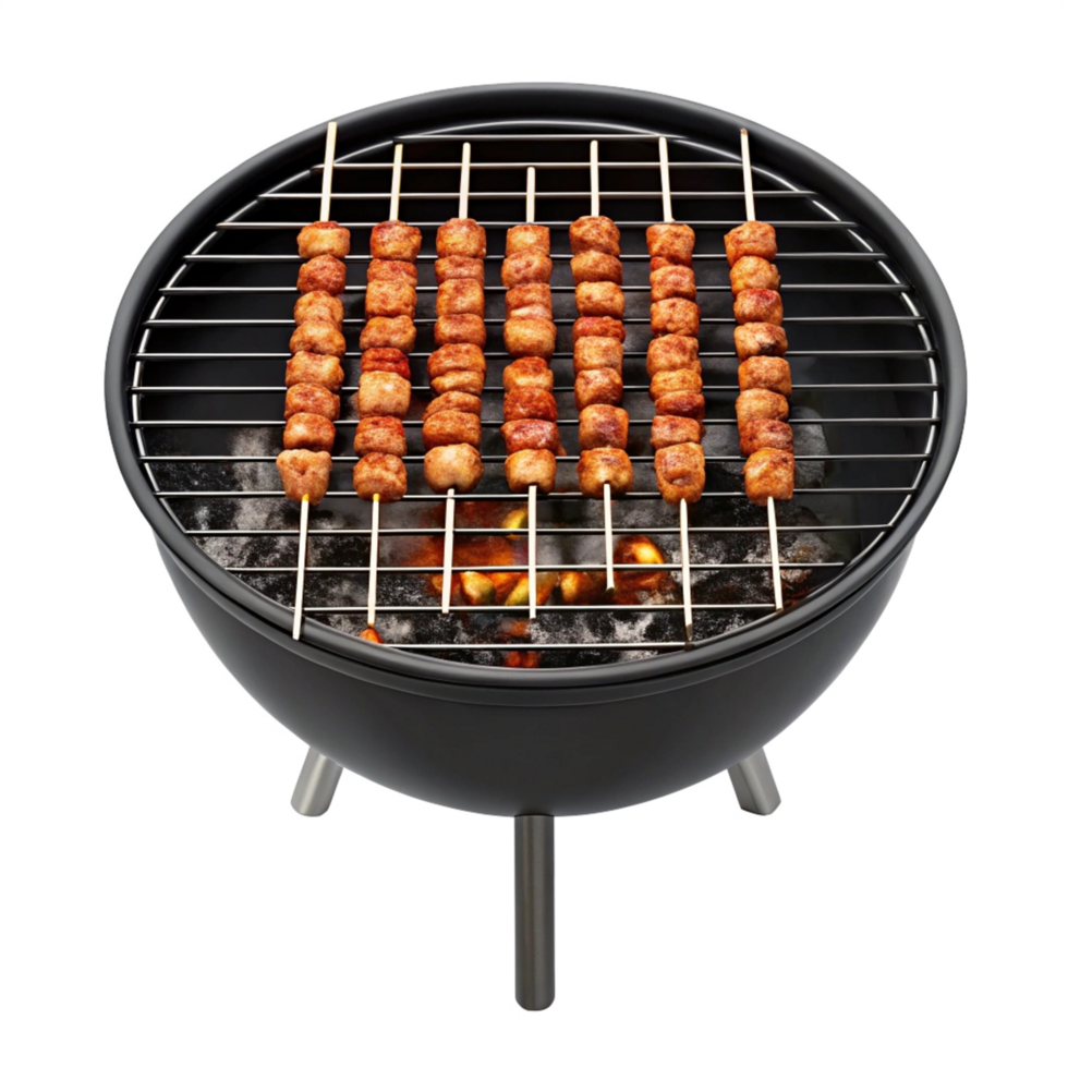 Delicious grilled skewers on a small barbecue. png