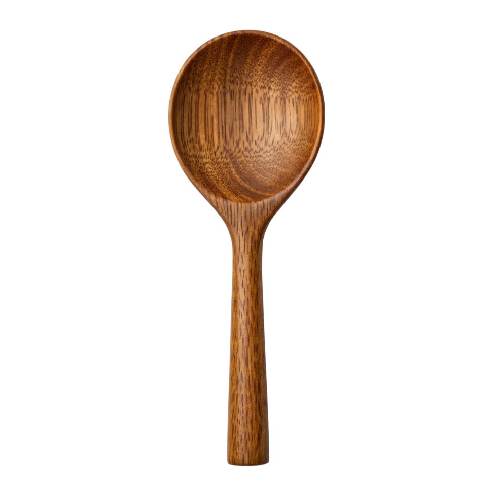 A rustic, handcrafted wooden spoon isolated on white. png