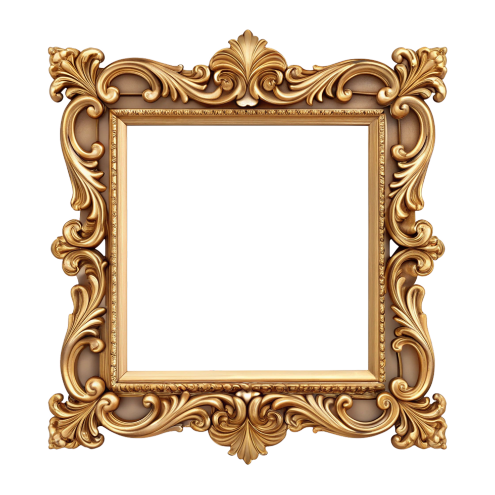 Ornate gold frame, baroque style, empty space png