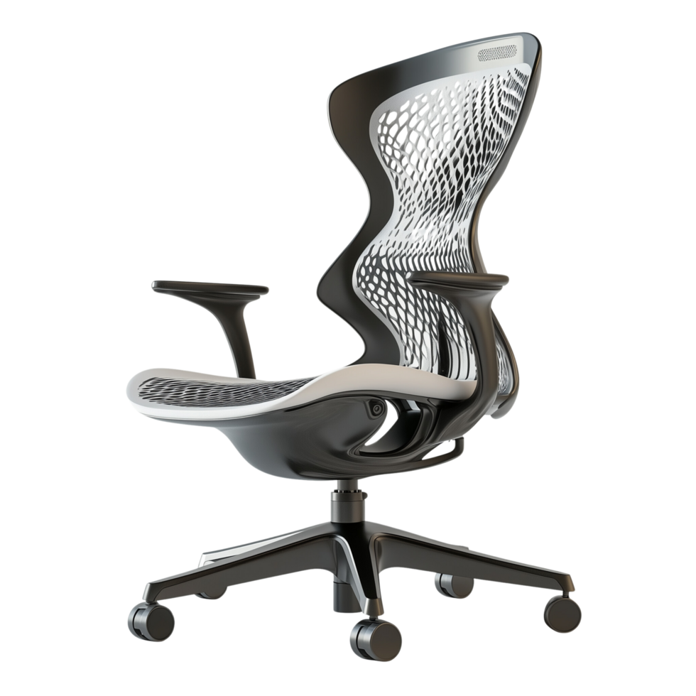 3D rendered office chair featuring ergonomic design, isolated with sleek lines, Isolated on transparent Background png