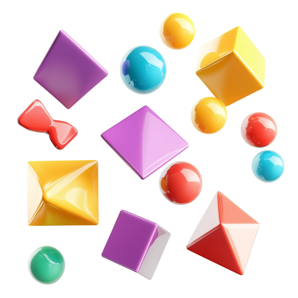 3D rendered geometric shapes with bold and striking colors, Isolated on transparent Background png