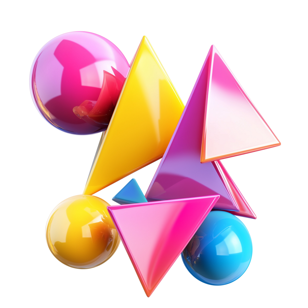 3D rendered geometric shapes with electric colors and angular precision, Isolated on transparent Background png