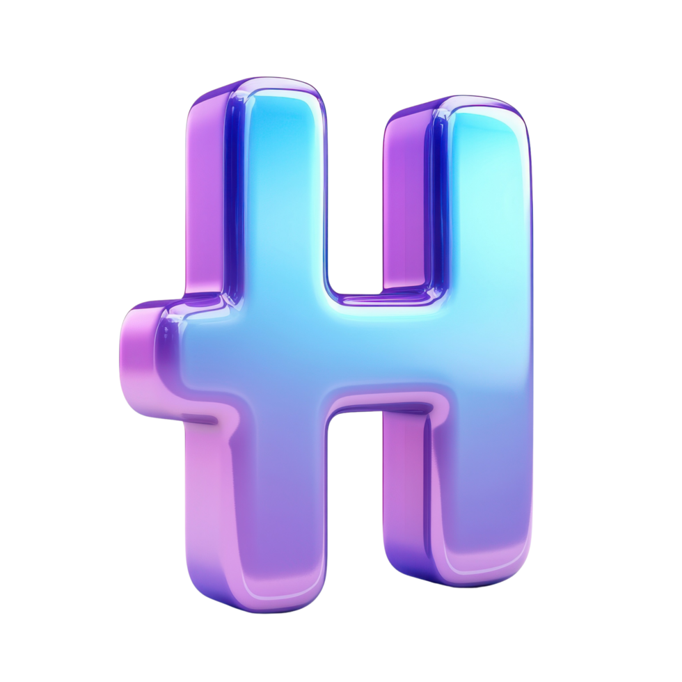 Vibrant 3D cartoon hashtag symbol in glossy purple and blue against a transparent backdrop png