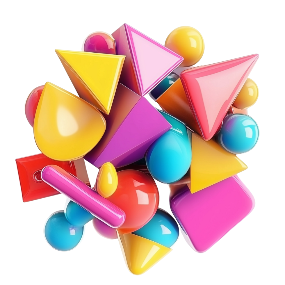 3D rendered geometric shapes in vibrant tones and forms, isolated and dramatic, Isolated on transparent Background png