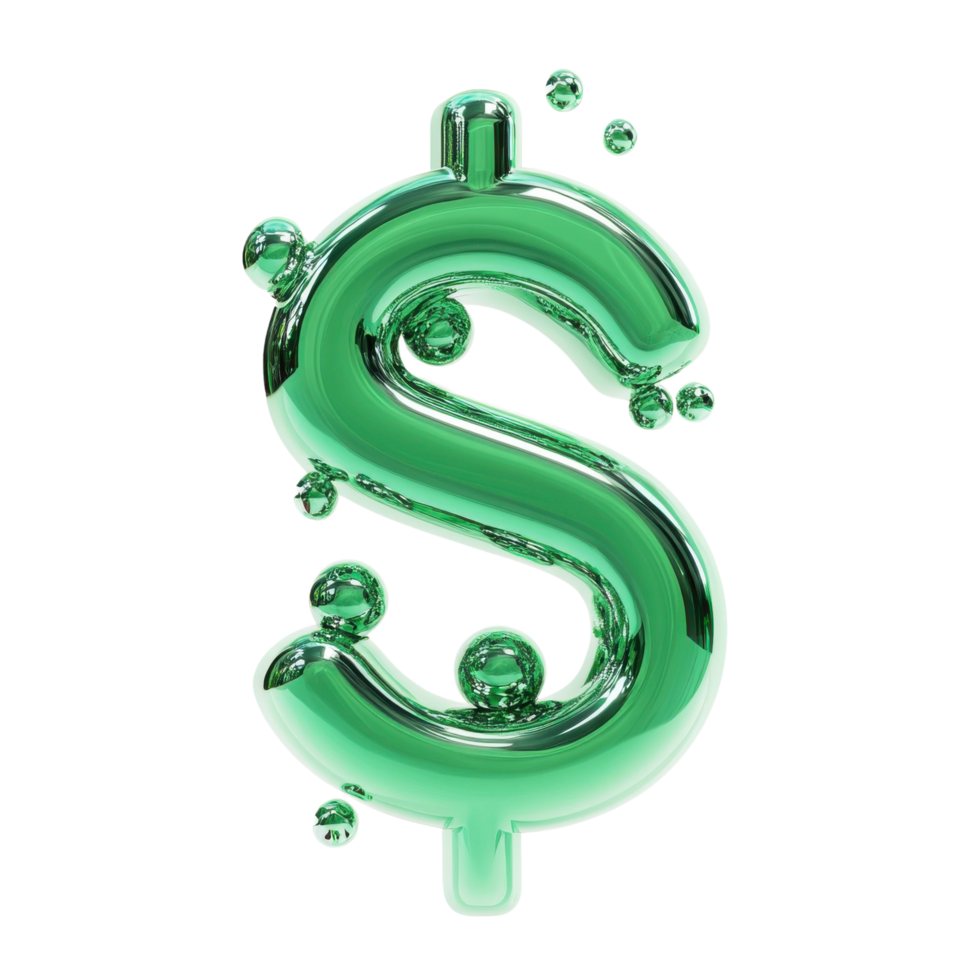 Shiny Green 3D Cartoon Dollar Sign with Exaggerated Bubbly Look on Transparent Background png