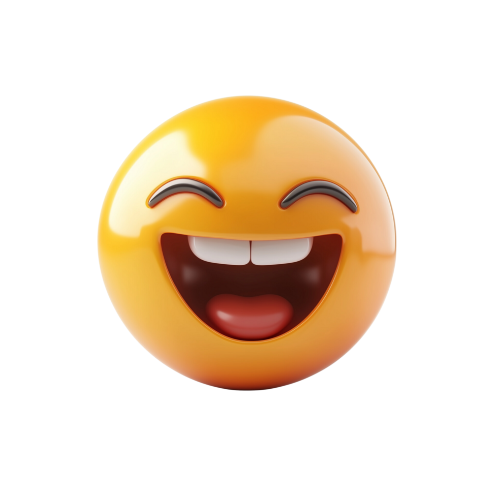 Vibrant 3D Laughing Face Emoji with Open Mouth and Closed Eyes Isolated on Transparent Background png