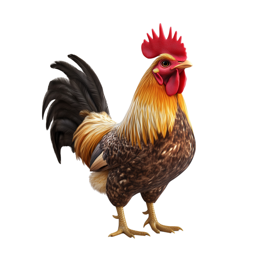 A 3D chicken pecking the ground with vibrant red comb, isolated on transparent background png