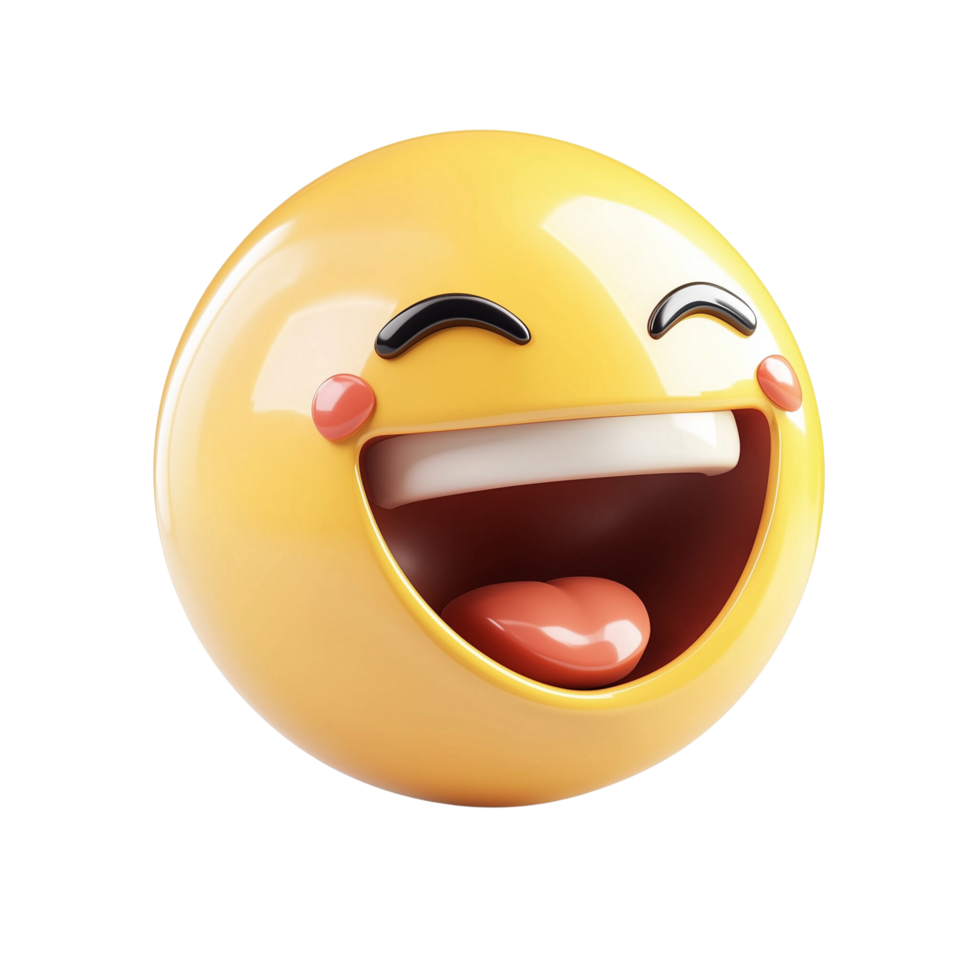Expressive 3D Laughing Face Emoji with Eyes Closed and Mouth Open Isolated on Transparent png