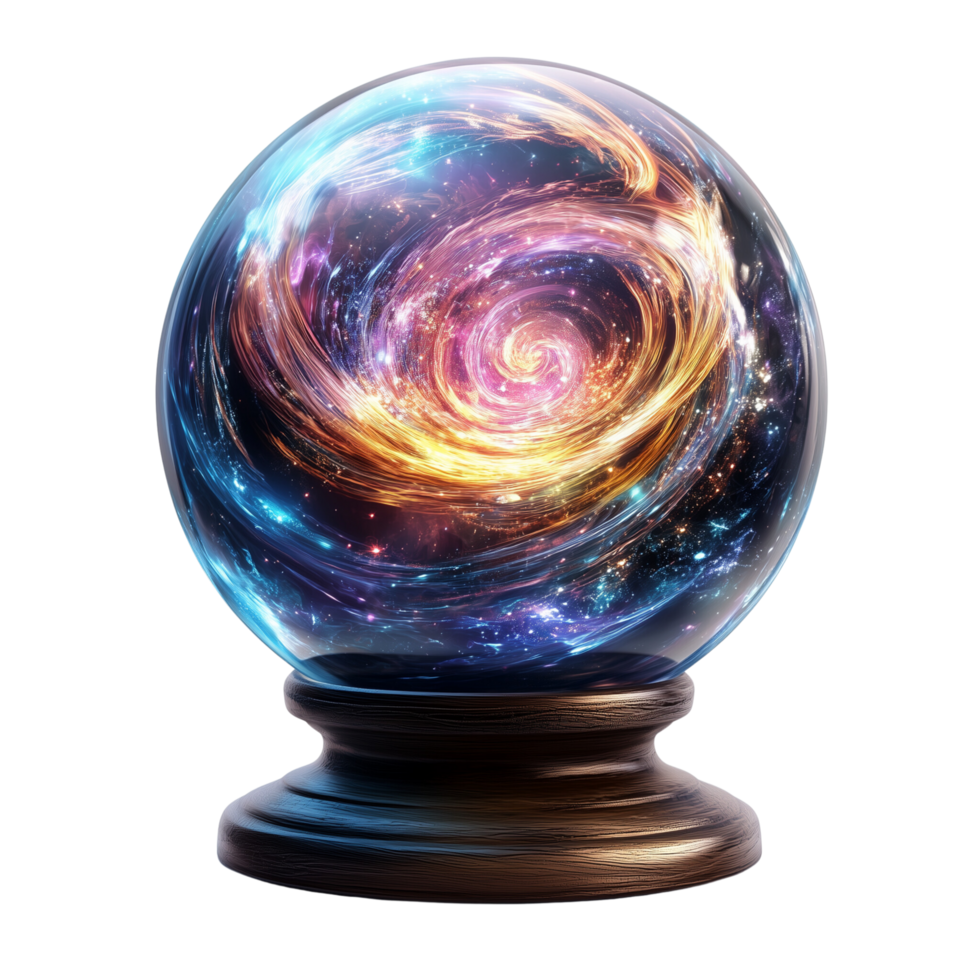 3D Crystal Ball with Mystical Energy Swirling Around Isolated on a Transparent Background png