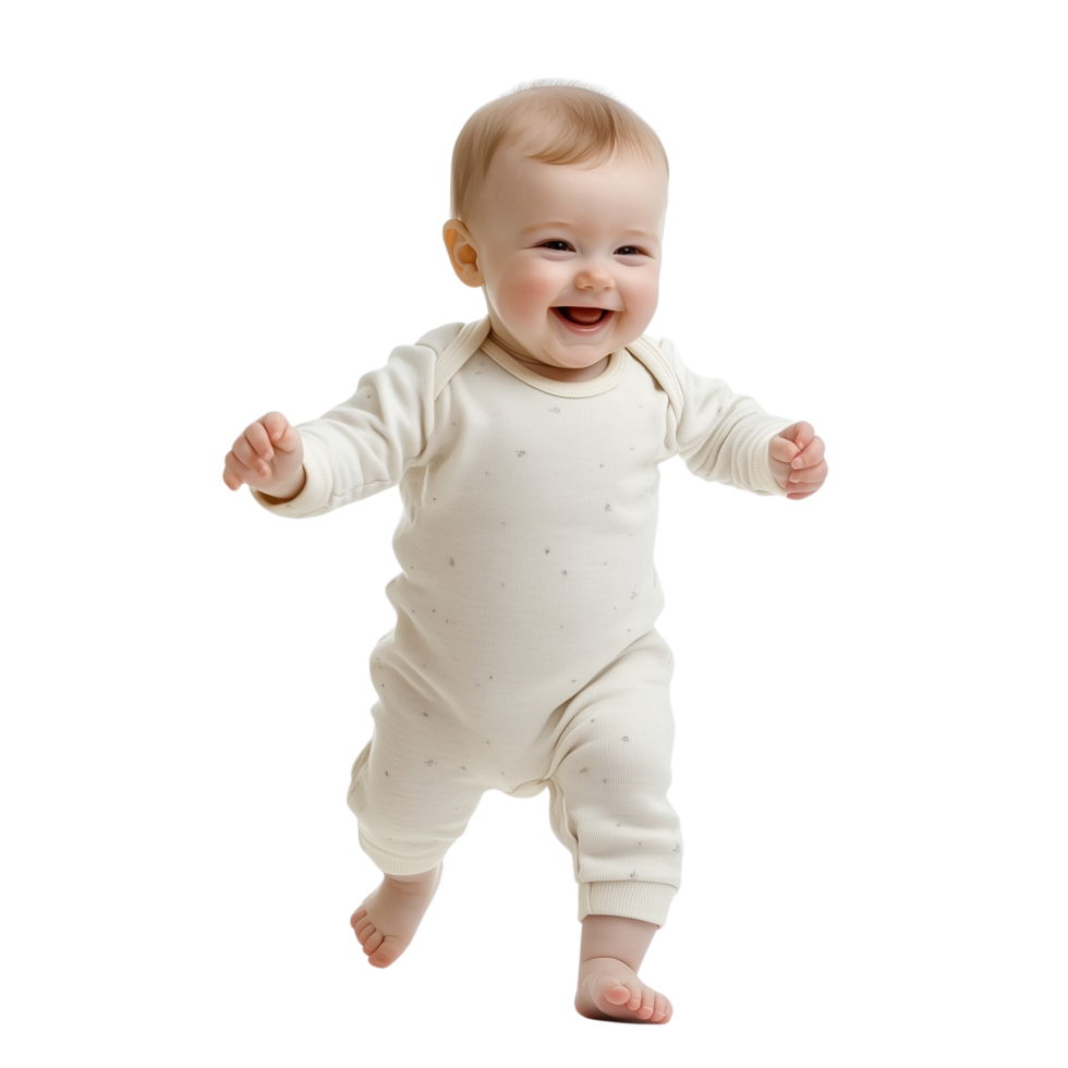 Baby Smiling and Taking Their First Steps in a Cute Onesie on a Transparent Background png