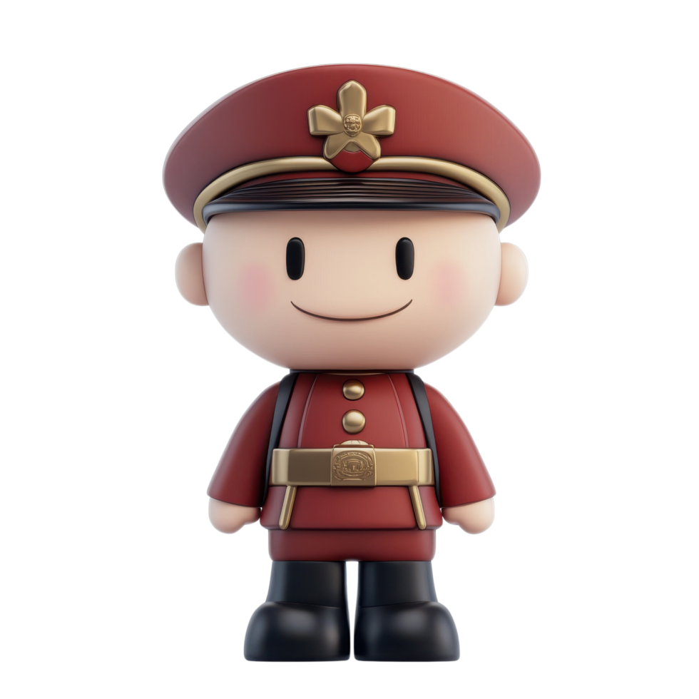 Cheerful 3D Cartoon Style Toy Soldier with Oversized Uniform and Friendly Face, Isolated on Transparent Background png
