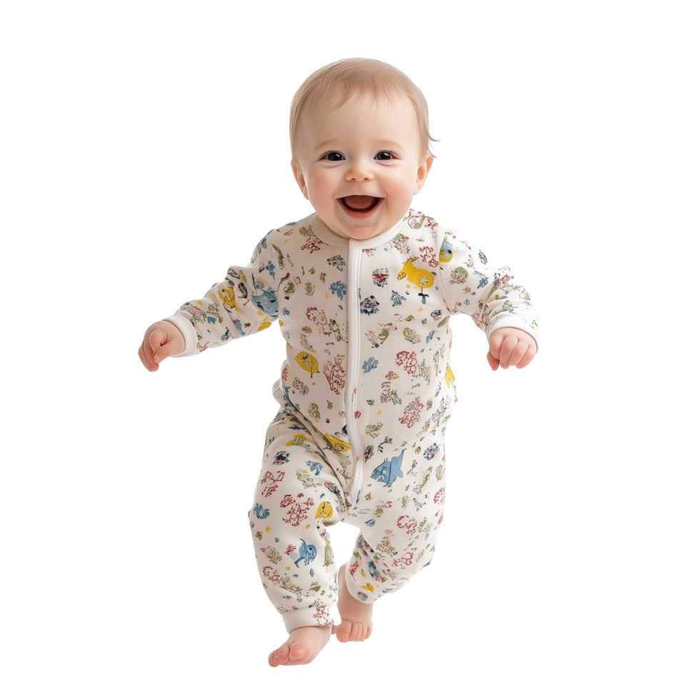 Baby Taking Their First Steps with a Joyful Smile Wearing a Cute Onesie Isolated on Transparent Background png