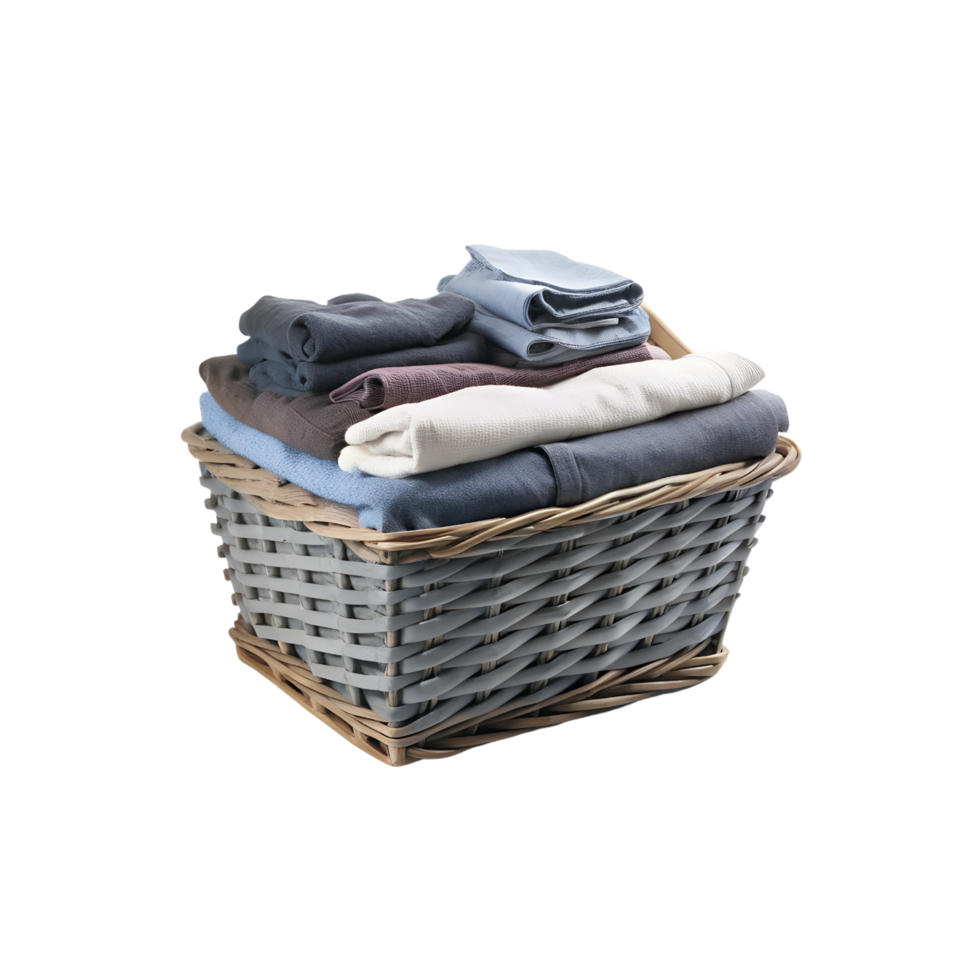 A basket of fresh laundry with neatly folded clothes, cozy and inviting, isolated on transparent background png