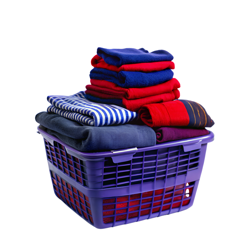 A basket of fresh folded laundry in neat piles, warm and inviting, isolated on transparent background png