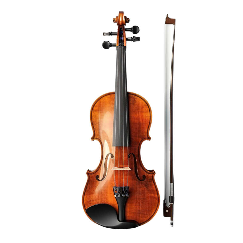 Beautifully crafted violin with strings and bow, showcasing musical elegance, Isolated on transparent Background png