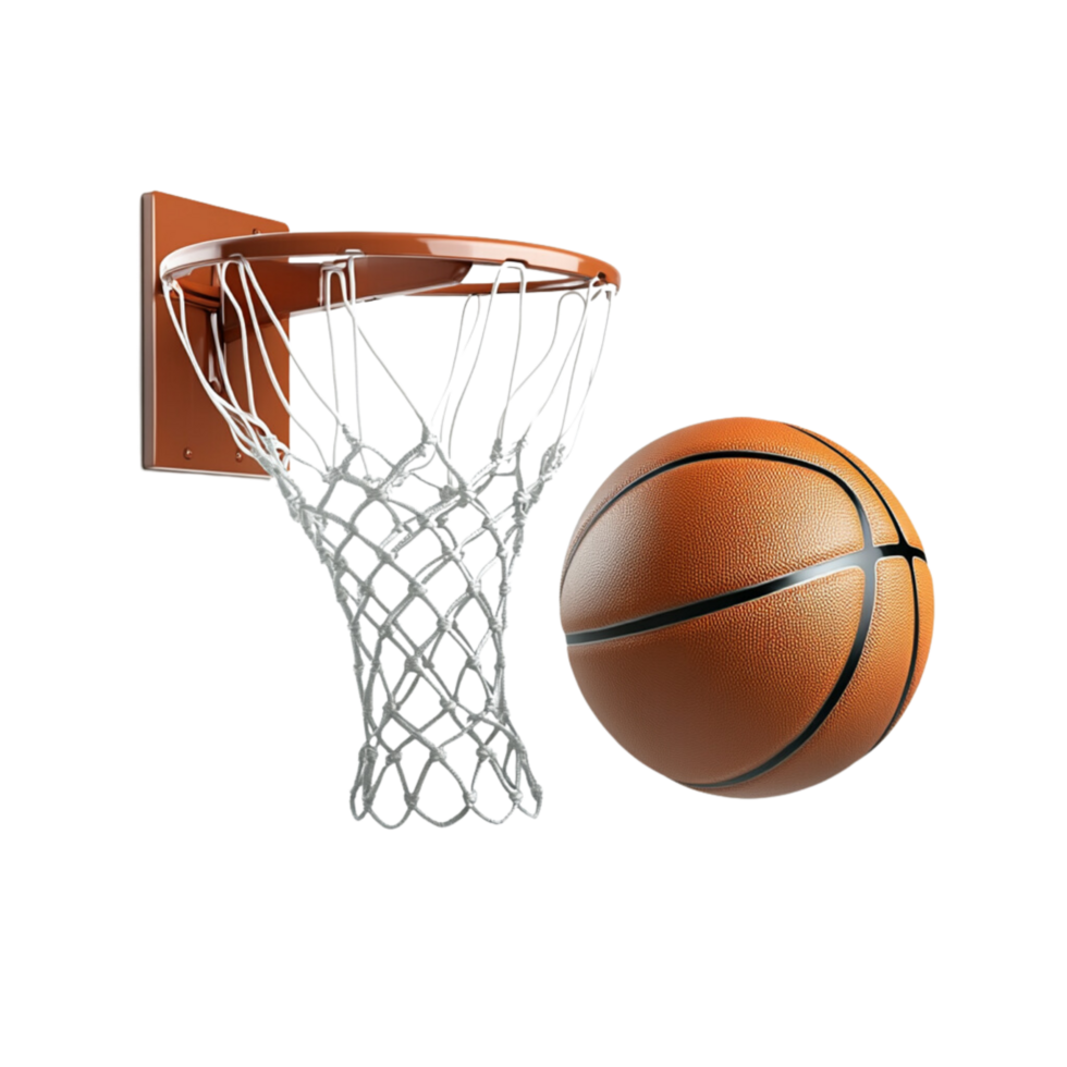A dynamic basketball and hoop for clean visuals, Isolated on transparent Background. png