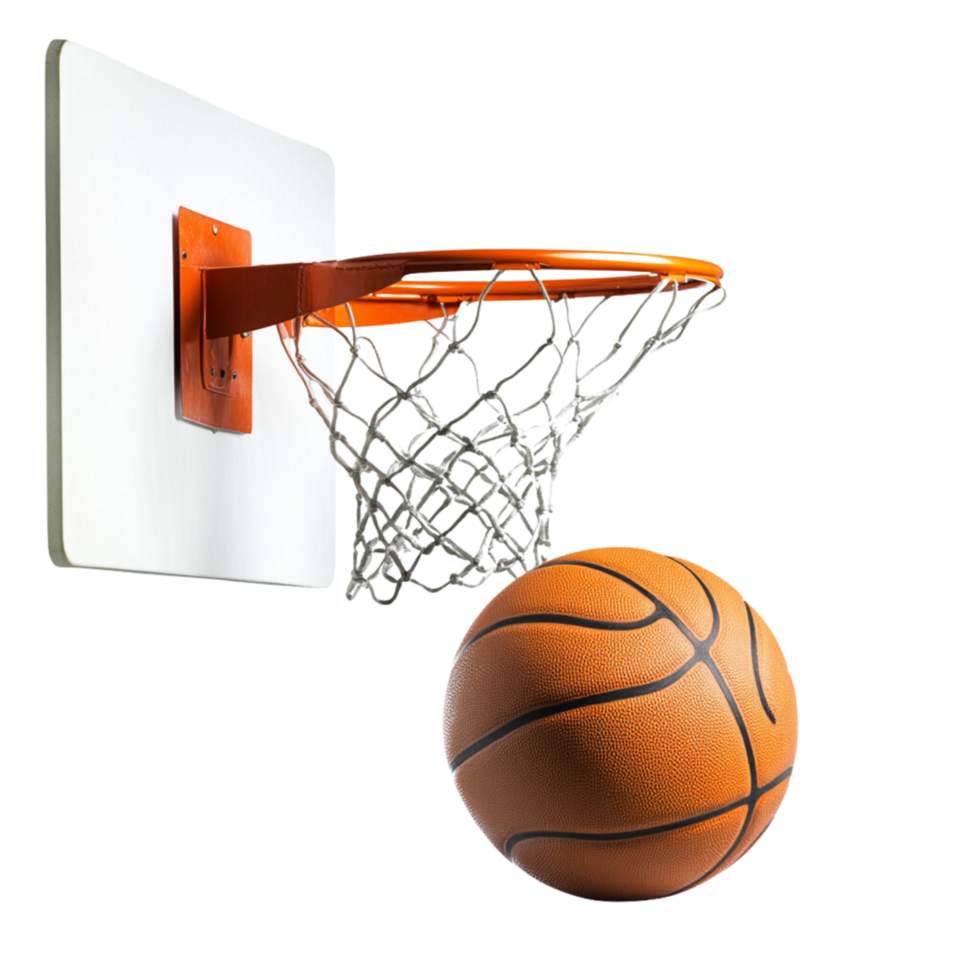 A basketball and hoop, ideal for sports graphics, Isolated on transparent Background. png