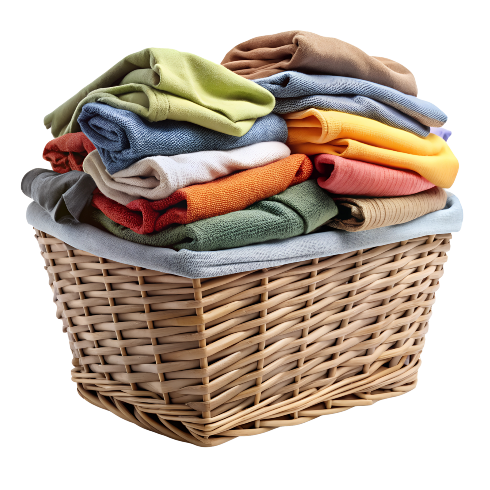 A basket of freshly folded laundry, inviting and warm, isolated on transparent background png