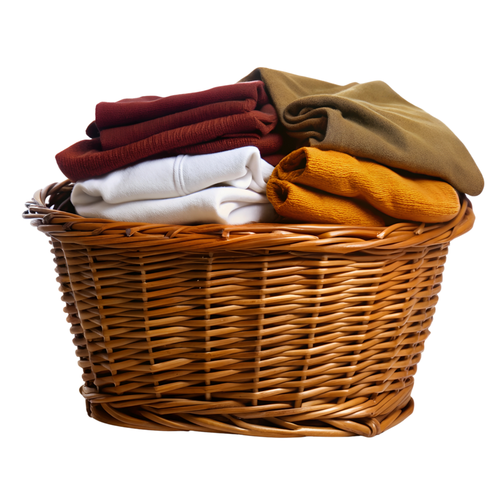 A basket of fresh folded laundry, warm and inviting, isolated on transparent background png