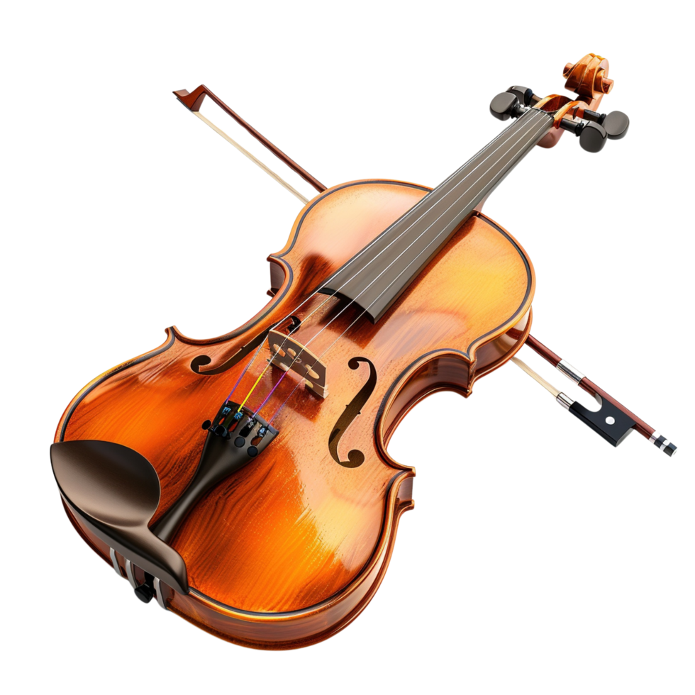 Handcrafted violin with fine details, strings, and bow, Isolated on transparent Background png