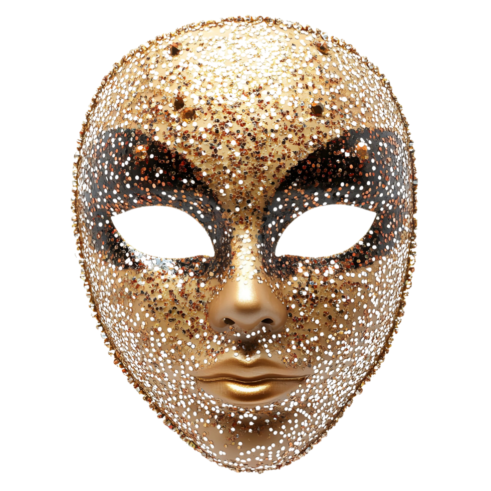 A beautifully crafted 3D realistic carnival face mask with sparkling sequins, isolated on transparent Background png