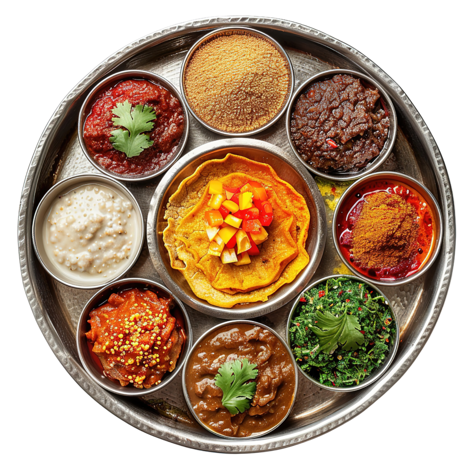 Ethiopian injera platter with vibrant spicy stews, isolated on transparent Background png