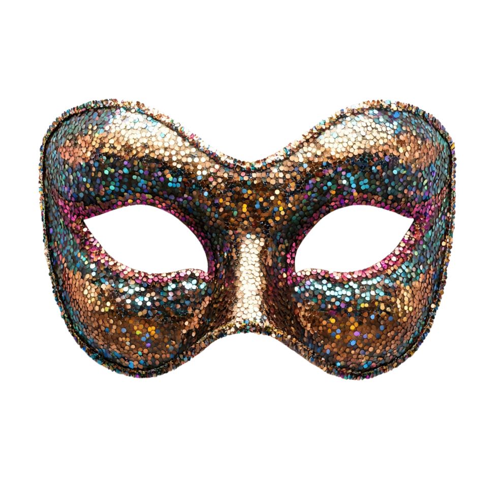 Sparkling 3D carnival mask with sequins and realistic design, isolated on transparent Background png