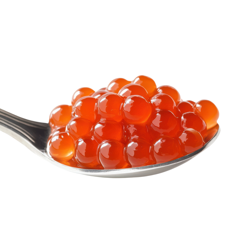 Gourmet Red Caviar on a Silver Spoon, Isolated on Transparent Background png