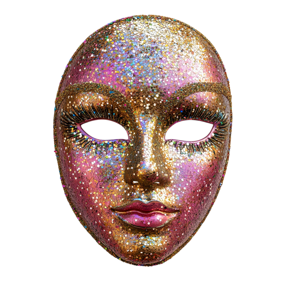 Sparkling 3D carnival face mask with sequins, isolated on transparent Background png