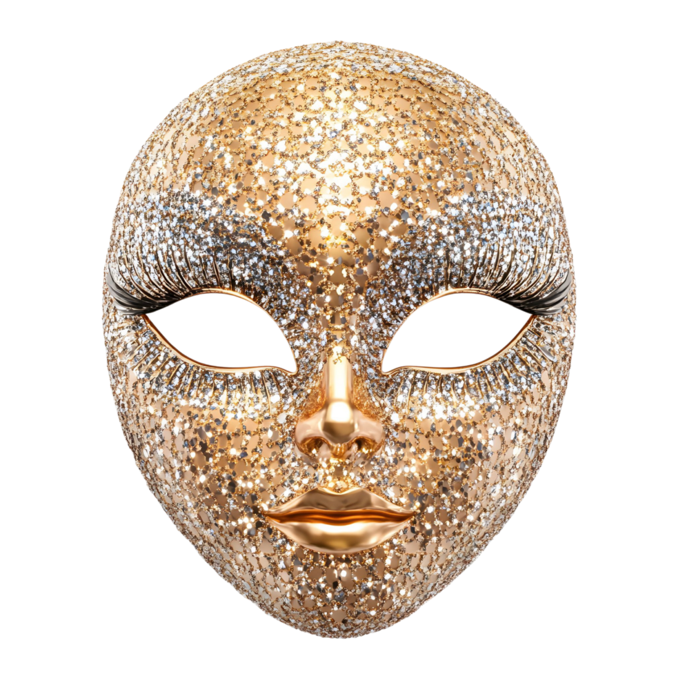 3D realistic carnival face mask with sparkling sequins, isolated on transparent Background png