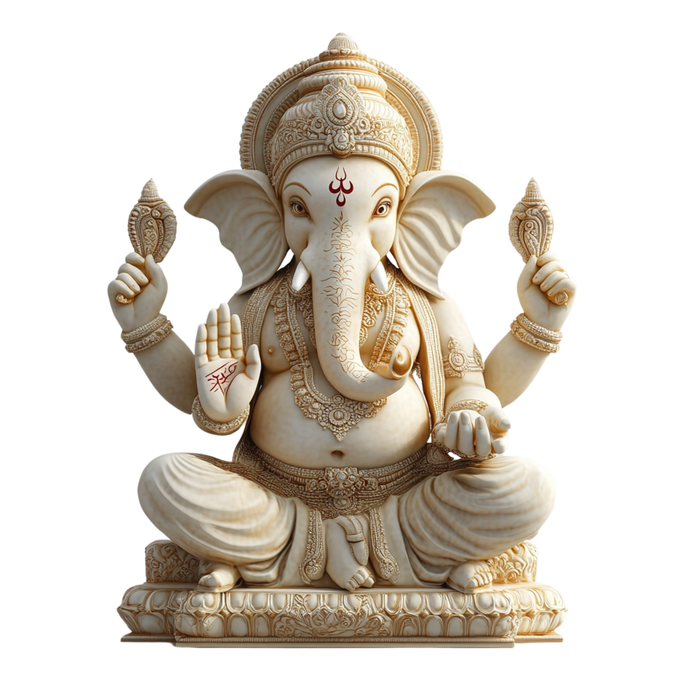 A beautifully statue of Lord Ganesh, traditional Hindu design isolated on transparent background png