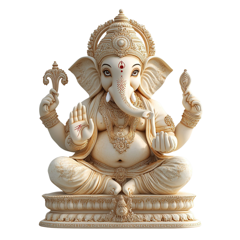 A detailed statue of Lord Ganesh, traditional Hindu design isolated on transparent background png
