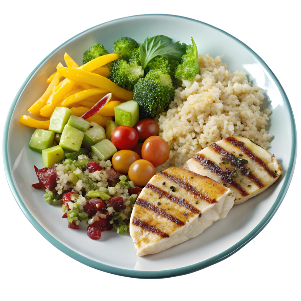 Protein-Packed Grilled Chicken and Quinoa Meal with Vegetables Isolated on Transparent Background png