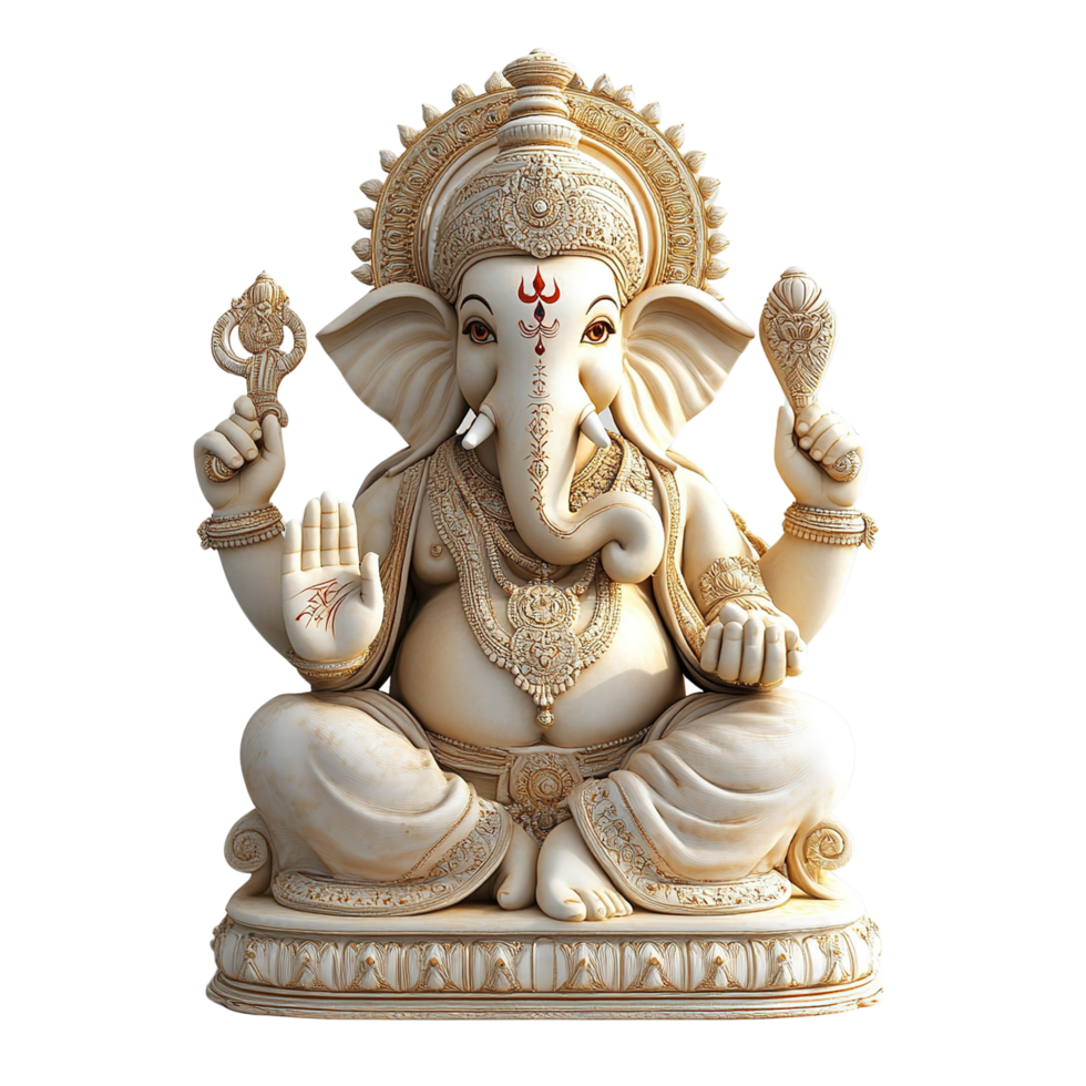 A beautifully detailed statue of Lord Ganesh traditional Hindu design, isolated on transparent background png