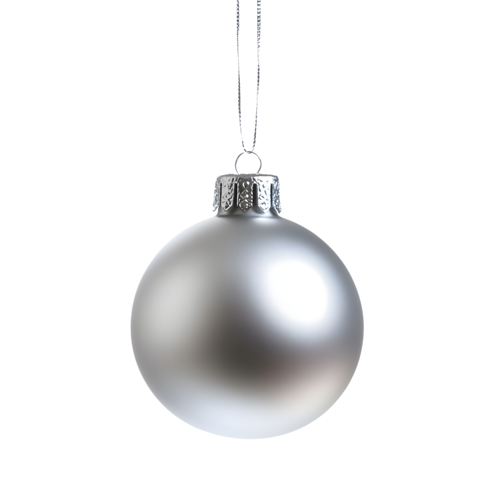 Elegant Silver Christmas Ball Hanging on Thin Thread Isolated on Transparent Background png