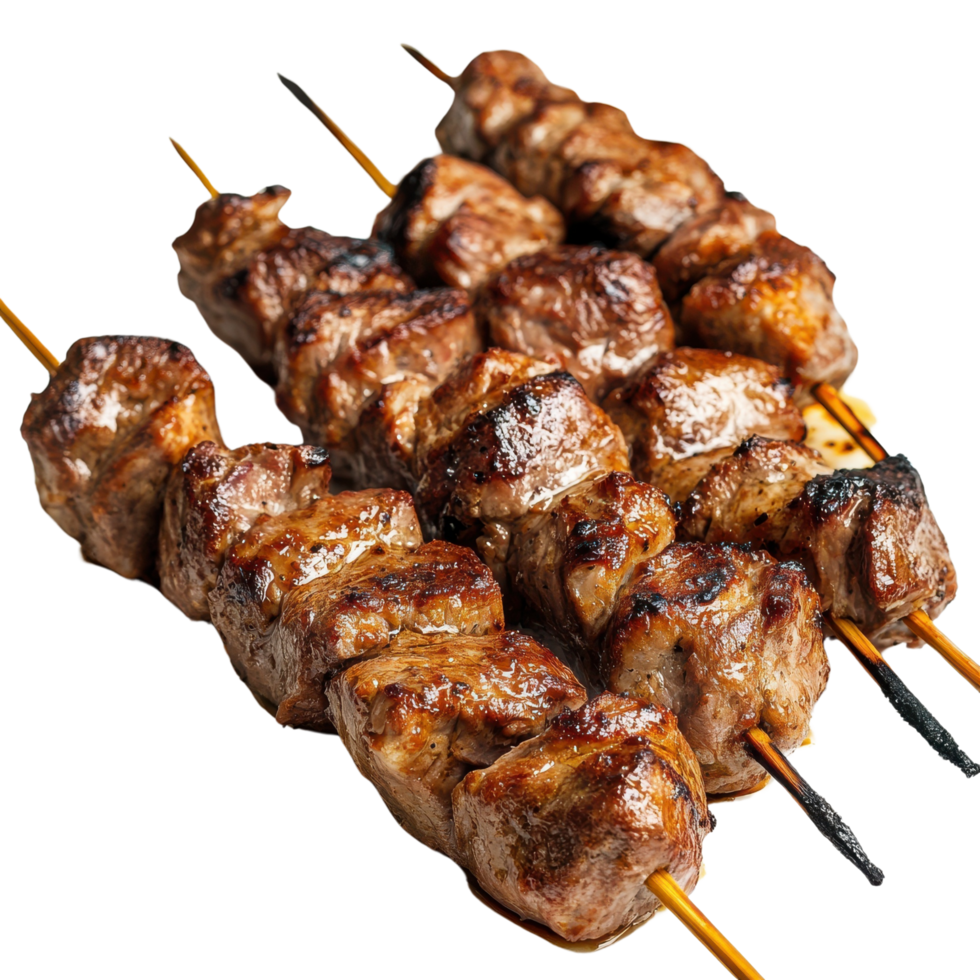 Juicy Russian Shashlik Meat Skewers, Isolated on Transparent Background png