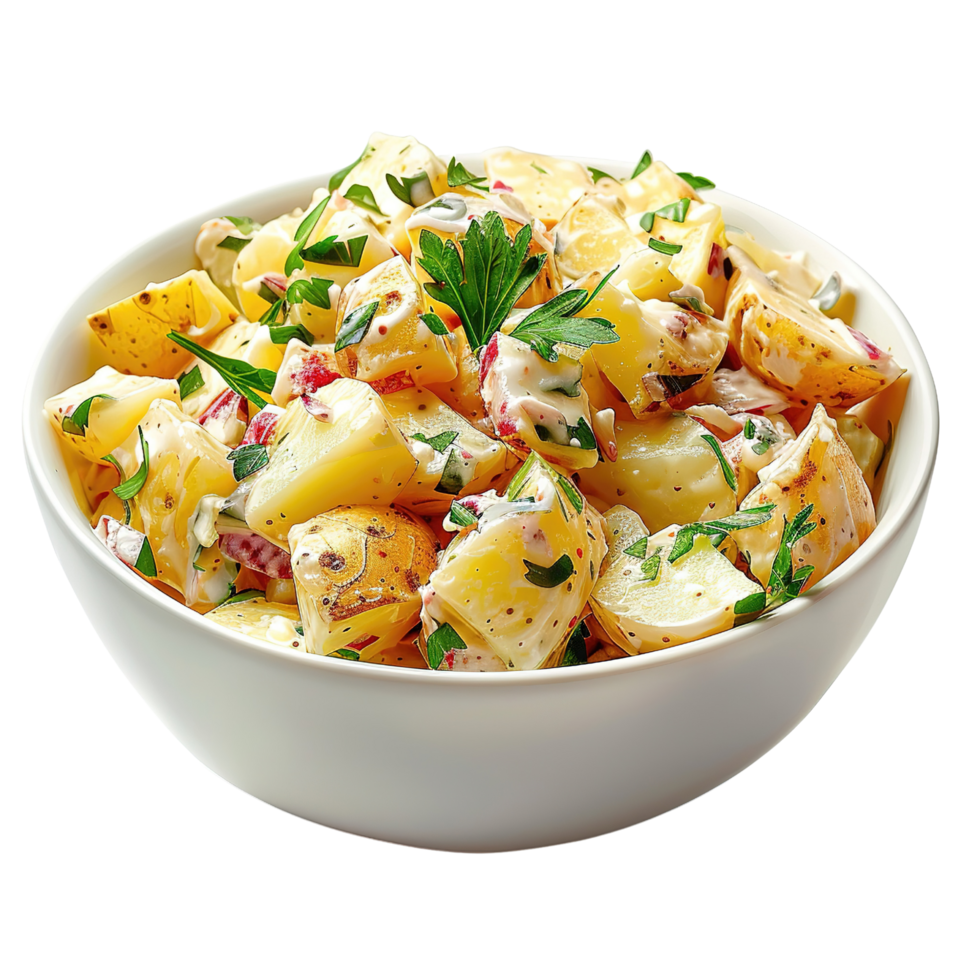 Tasty Potato Salad with Homemade Dressing in a Bowl Isolated on Transparent Background png