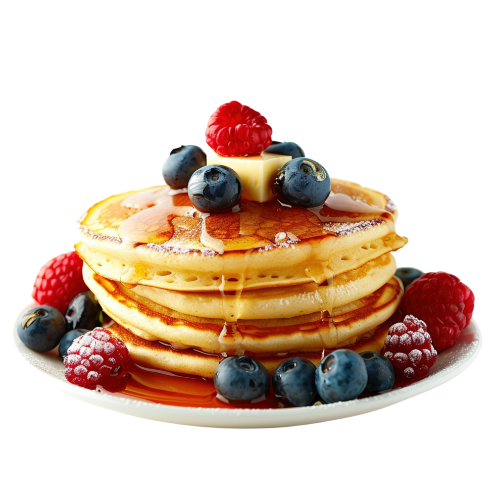 Homemade Fluffy Pancakes with Butter and Berries Isolated on Transparent Background png