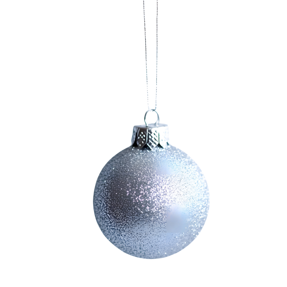 Festive Silver Christmas Bauble Hanging on Thin Thread Isolated on Transparent Background png