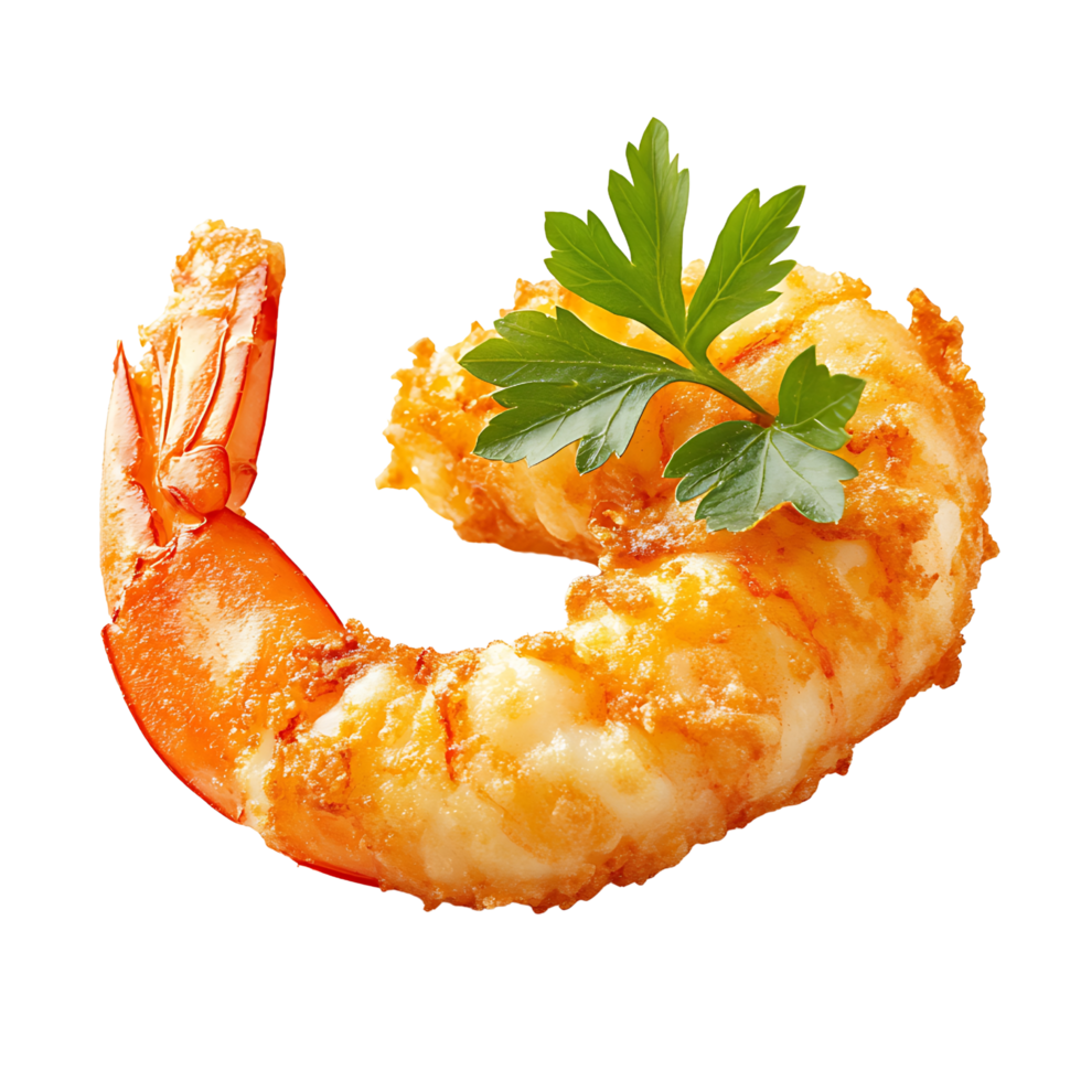 Deep-Fried Golden Prawn with Crunchy Batter and Parsley Isolated on Transparent Background png