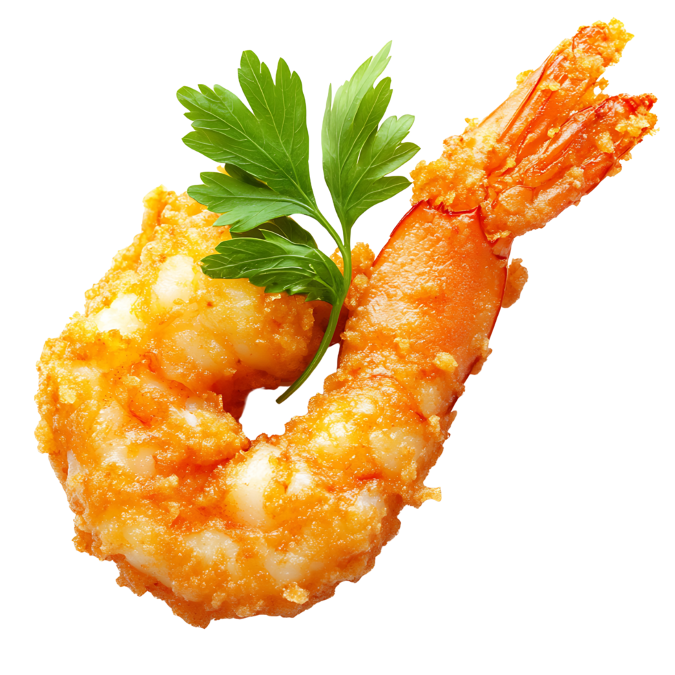 Perfectly Fried Prawn with Golden Crunchy Batter and Parsley Isolated on Transparent Background png