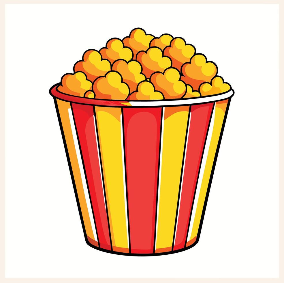 Cartoon Style Popcorn Bucket Illustration Filled With Delicious Golden Popcorn Treat vector