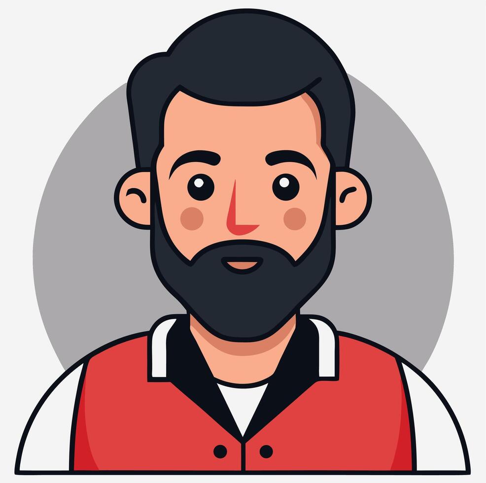Cartoon Style Portrait Of A Man With Beard And Red Jacket Illustration vector