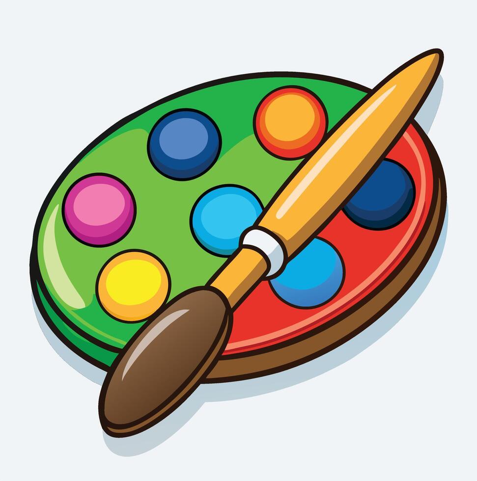 Palette With Colorful Paints And Brush Art Supplies Creative Design Element vector