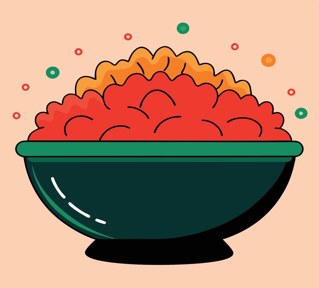 Minimalist Bowl With Red And Orange Food Illustration On Light Background vector
